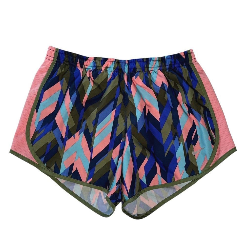 Nike Dri-Fit Girls Size M Athletic Shorts Geometric Pink Green Blue Drawstring